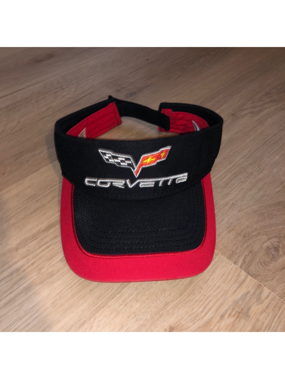RALPH WHITE RACING VISOR HAT CAP CORVETTE EMBROIDERED RED BLACK VINTAGE